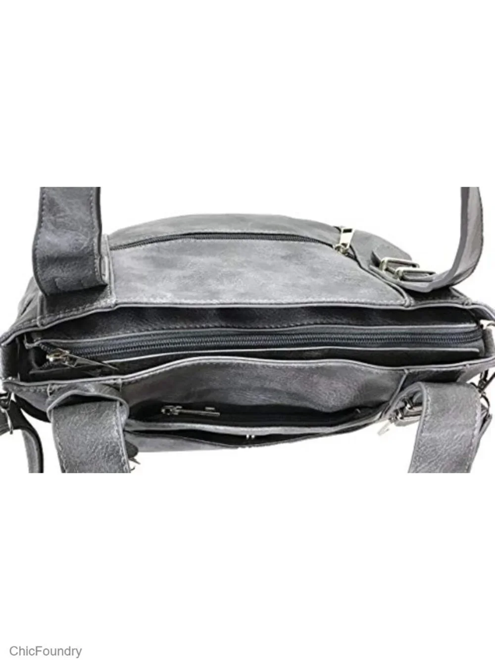 Faux Leather Concealed Carry Shoulder Bag with Hidden Locking Zipper